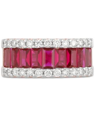 Lab Grown Ruby (2-5/8 ct. t.w.) & Lab Grown Diamond (3/4 ct. t.w.) Pear Halo Ring Baguette Band in 14k Rose Gold