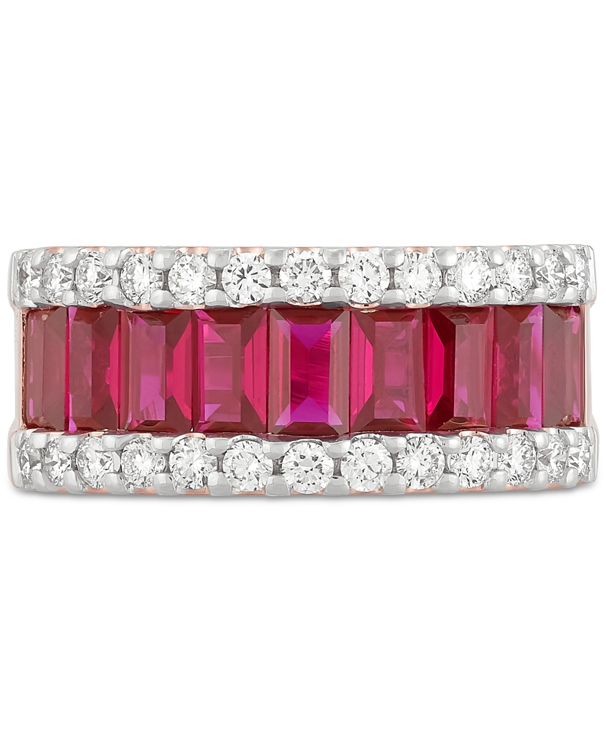 Grown With Love Lab Grown(2-5/8 ct. t.w.) & Lab Grown Diamond (3/4 ct. t.w.) Pear Halo Ring Baguette Band in 14k Rose Gold - Ruby