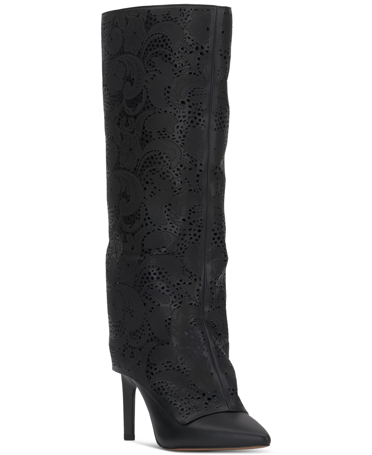 Shop Jessica Simpson Women's Brykia Cuffed Pointed-toe Boots In Black Lace Cut