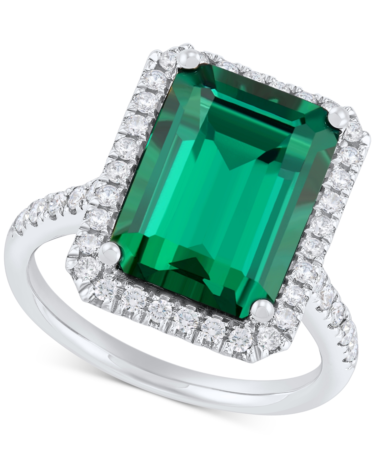 Lab Grown Emerald (6-1/2 ct. t.w.) & Lab Grown Diamond (1/2 ct. t.w.) Ring in 14k White Gold - Emerald