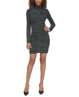 KARL LAGERFELD PARIS Women's Ruched Mock-Neck Dress - Macy's