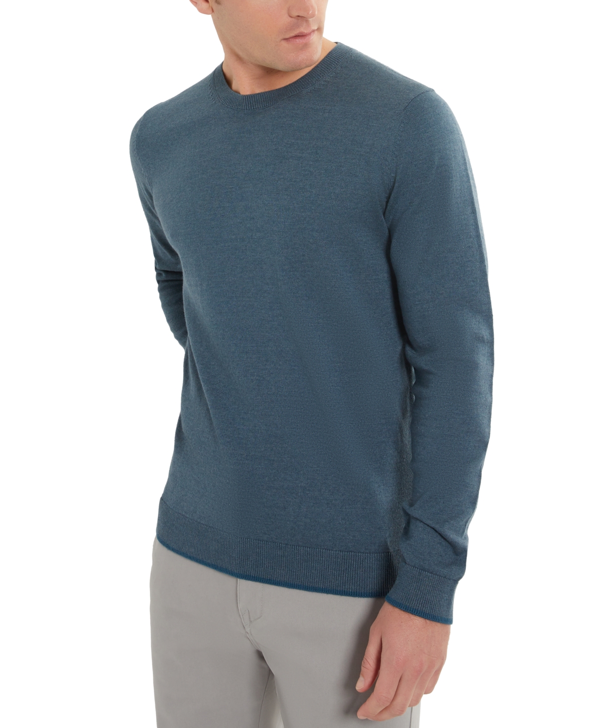 Shop Kenneth Cole Men's Slim Fit Lightweight Crewneck Pullover Sweater In Faded Blue Heather