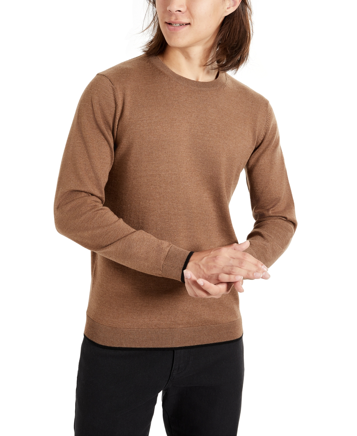 Kenneth Cole Men's Slim Fit Lightweight Crewneck Pullover Sweater In Brown Mix