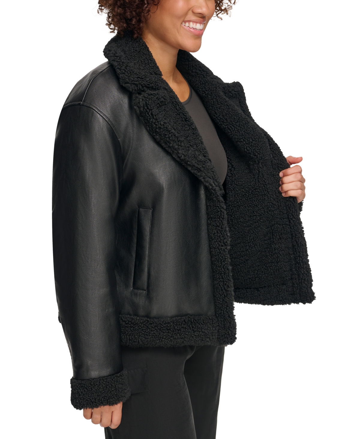 Levi's Women's Faux-Fur-Trimmed Faux-Leather Moto Jacket