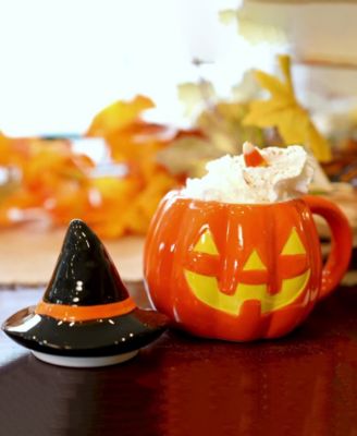 Lidded Mug with Spoon, Pumpkins