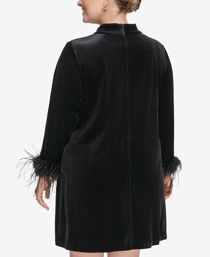 Eliza J Plus Size Velvet Feather-Sleeve Mini Dress - Macy's