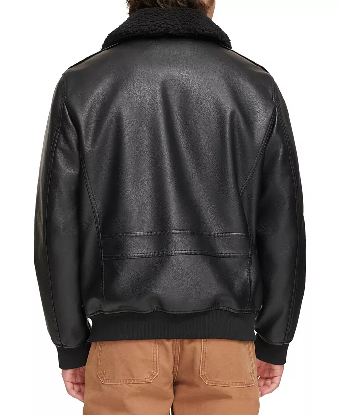Men's Sherpa Collar Faux Leather Bomber Jacket - thumbnail 9