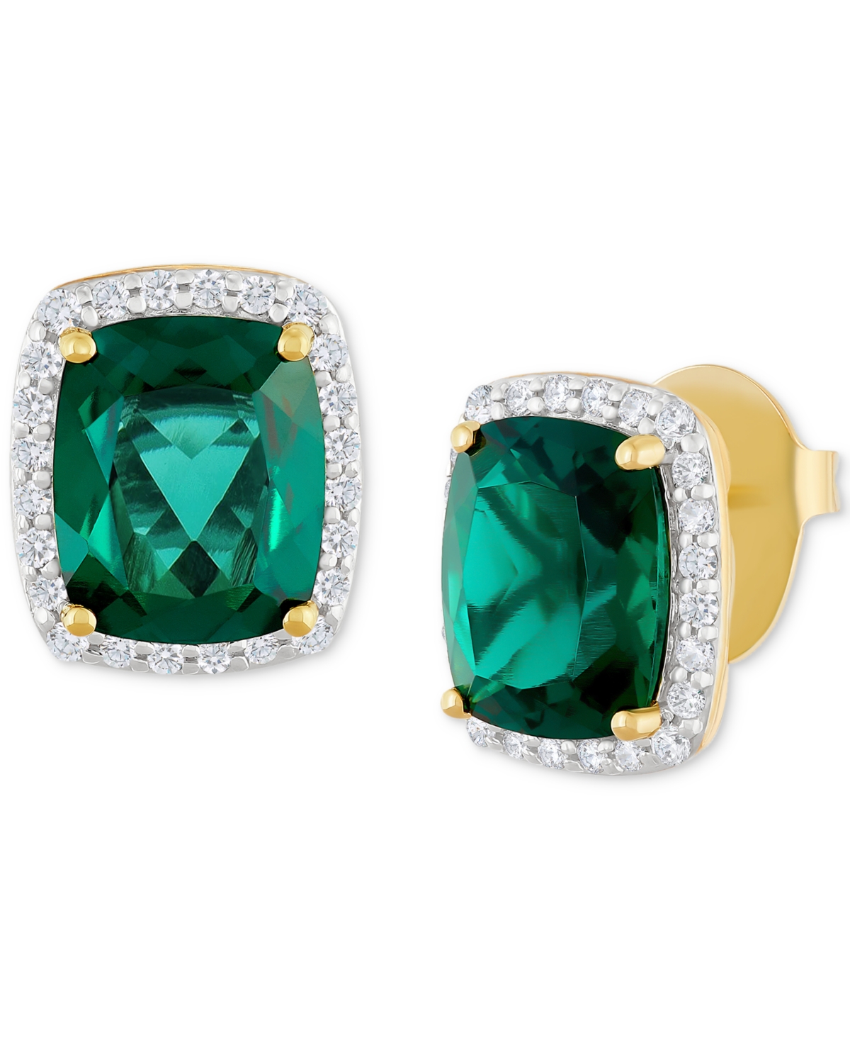 Lab Grown Emerald (7-5/8 ct. t.w.) & Diamond (1/2 ct. t.w.) Halo Stud Earrings in 14k Gold - Emerald