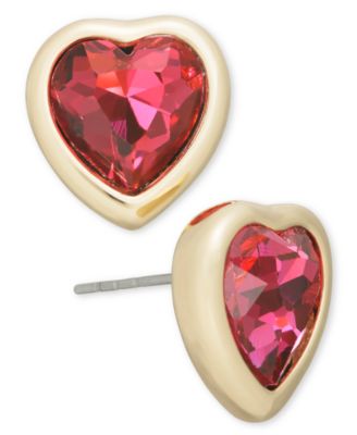 On 34th - Gold-Tone Crystal Heart Stud Earrings