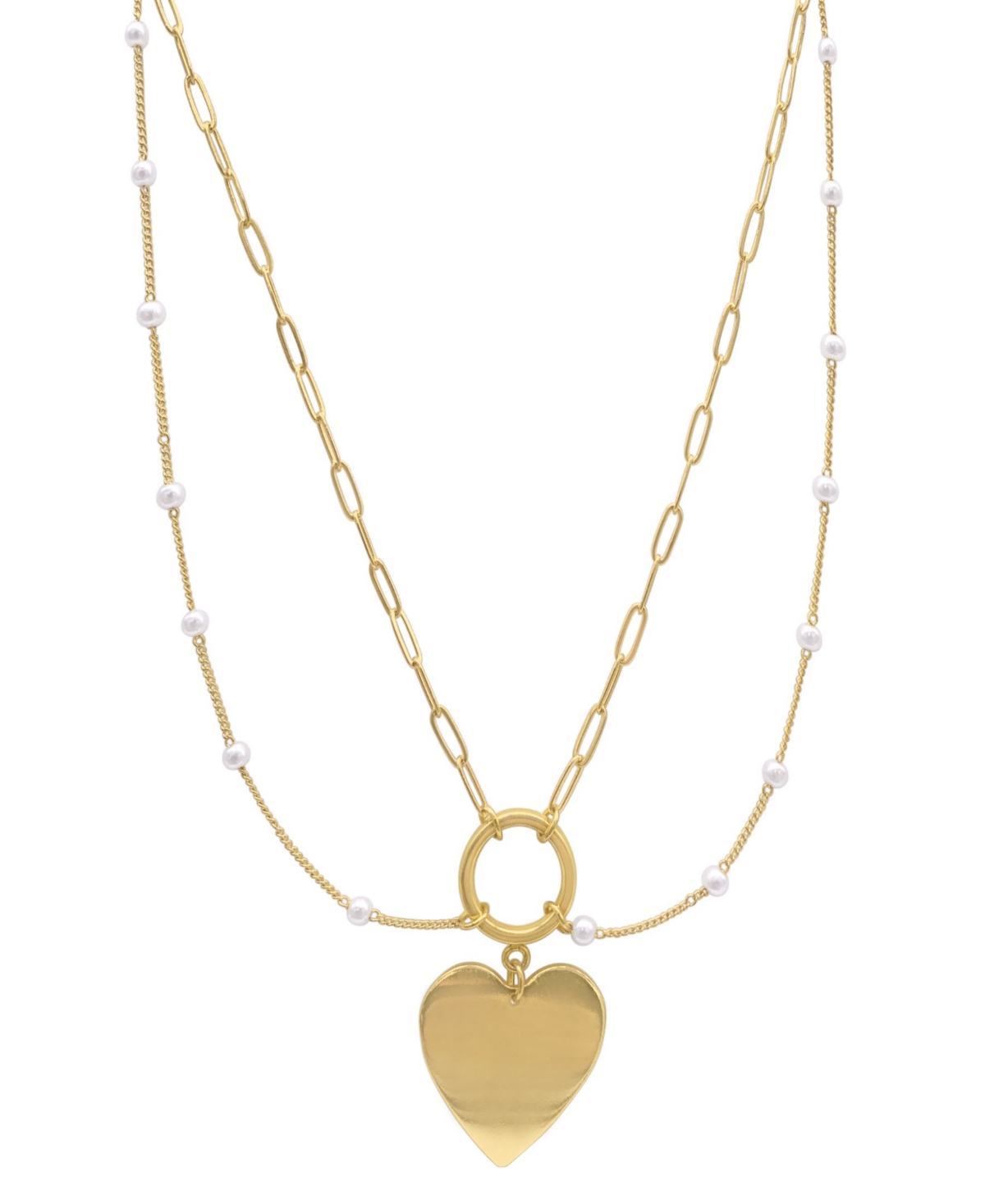 14k Gold-Plated Paperclip Chain & Mother-of-Pearl Draping Heart Pendant Statement Necklace, 18" + 3" extender - Gold