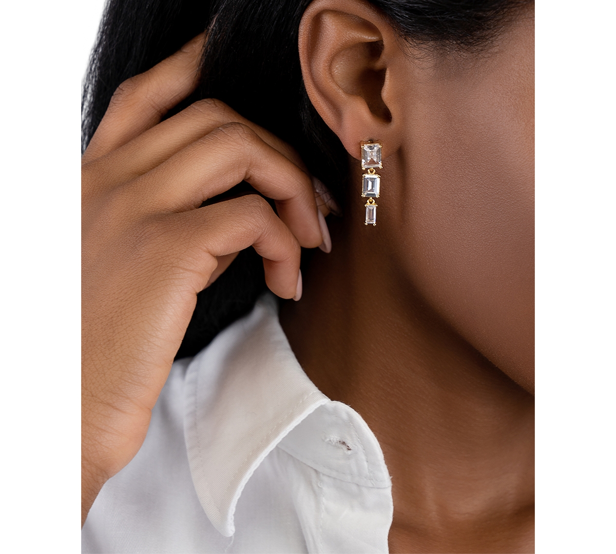 Shop Adornia 14k Gold-plated Rectangle Crystal Triple Drop Earrings