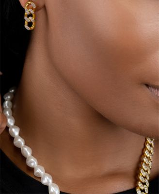 Rhodium-Plated Pav&eacute; Curb Chain Drop Earrings