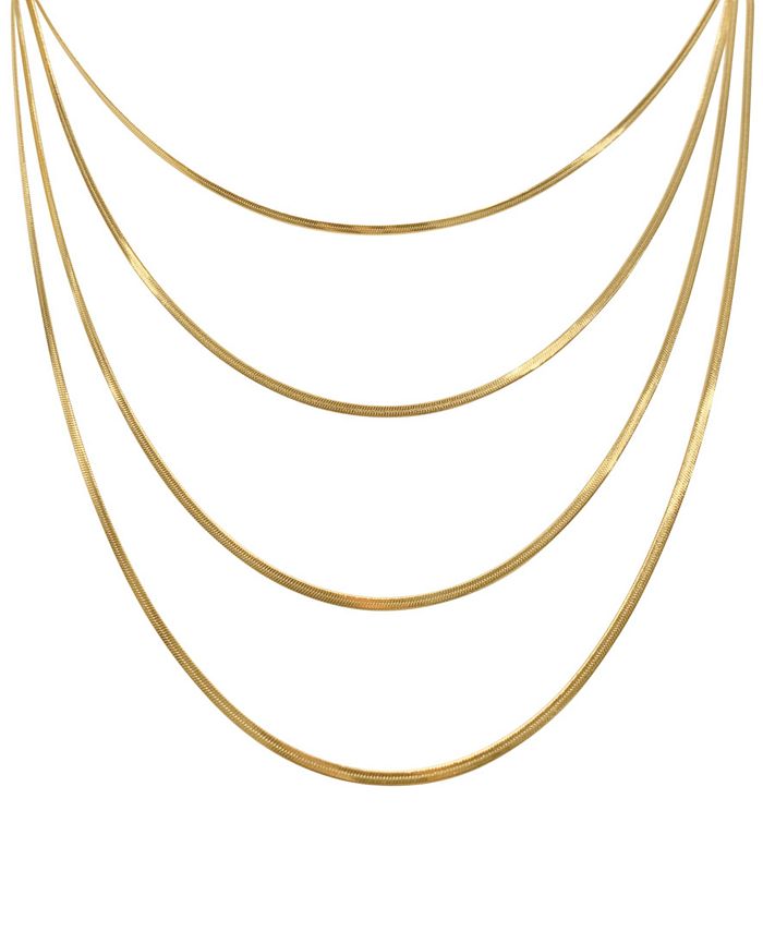 ADORNIA Gold-Tone Herringbone Layered Chain Necklace, 20