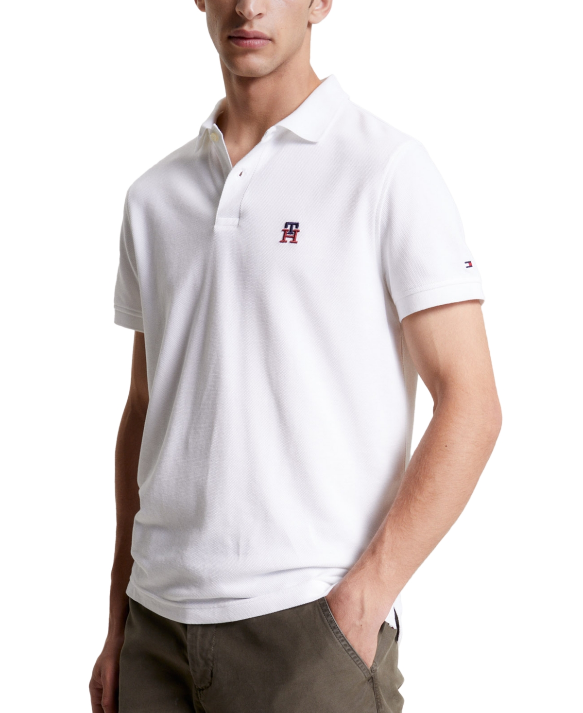 Tommy Hilfiger Classic Fit Short-sleeve Bubble Stitch Polo Shirt In White,color Monogram