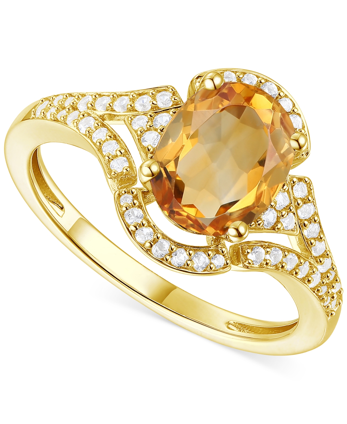 Macy's Amethyst (1-1/2 Ct. T.w.) & Lab-grown White Sapphire (1/4 Ct. T.w.) Open Frame Ring In 14k Gold-plat In Citrine