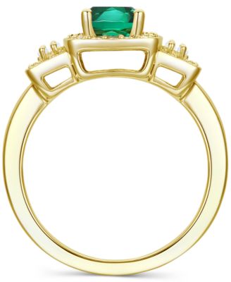 Lab-Grown Emerald (1 ct. t.w.) & Lab-Grown White Sapphire (1/2 ct. t.w.) Halo Statement Ring in 14k Gold-Plated Sterling Silver (Also in Additional Gemstones)