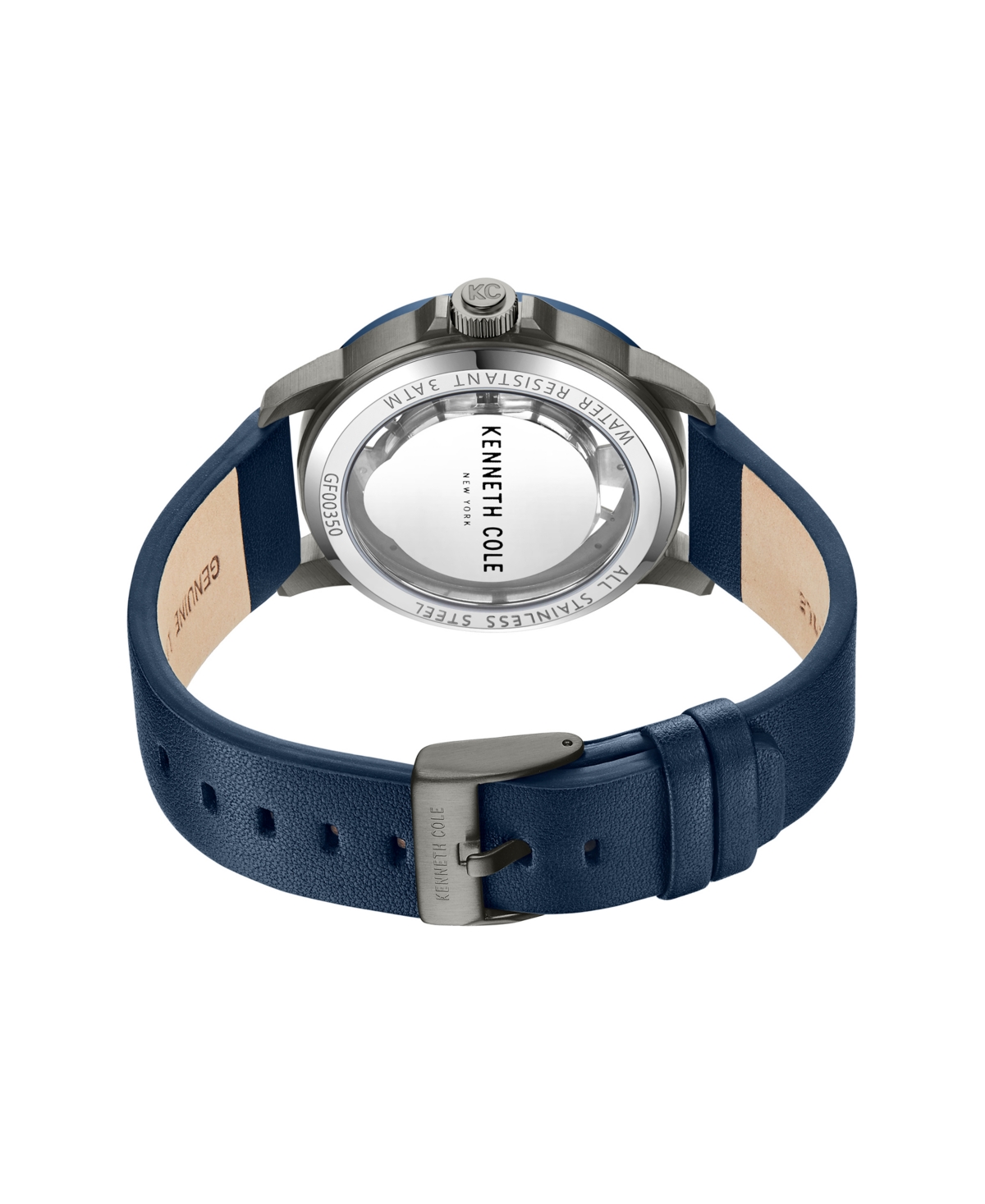 Shop Kenneth Cole New York Men's Transparency Blue Dark Genuine Leather Watch 44mm