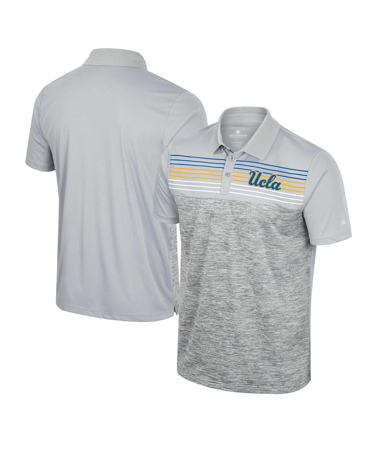 Colosseum Men's  White Ucla Bruins Print Stripe Polo Shirt In Gray