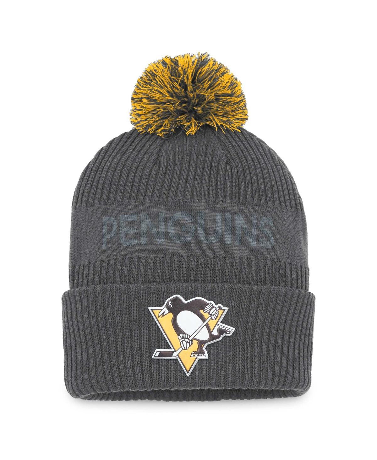 Shop Fanatics Men's  Charcoal Pittsburgh Penguins Authentic Pro Home Ice Cuffed Knit Hat With Pom