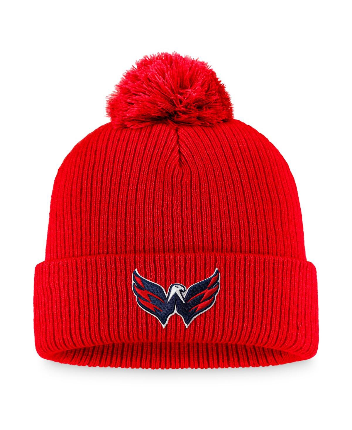 Shop Fanatics Men's  Red Washington Capitals Core Primary Logo Cuffed Knit Hat With Pom