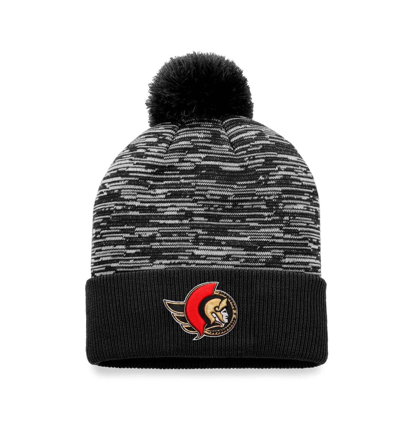 Мужская шапка Fanatics Black Ottawa Senators Defender Cuffed Knit Hat with Pom — фото 1