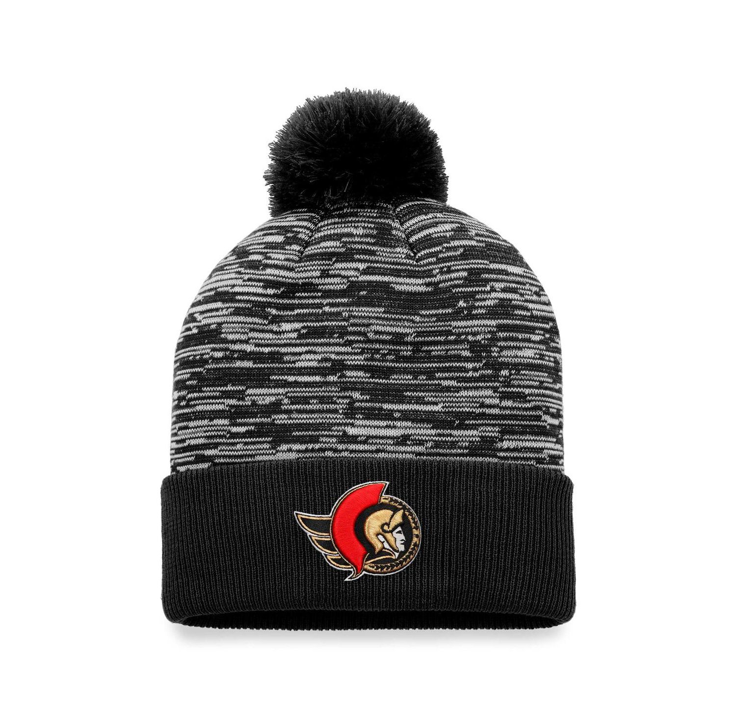 Men's Black Ottawa Senators Defender Cuffed Knit Hat with Pom