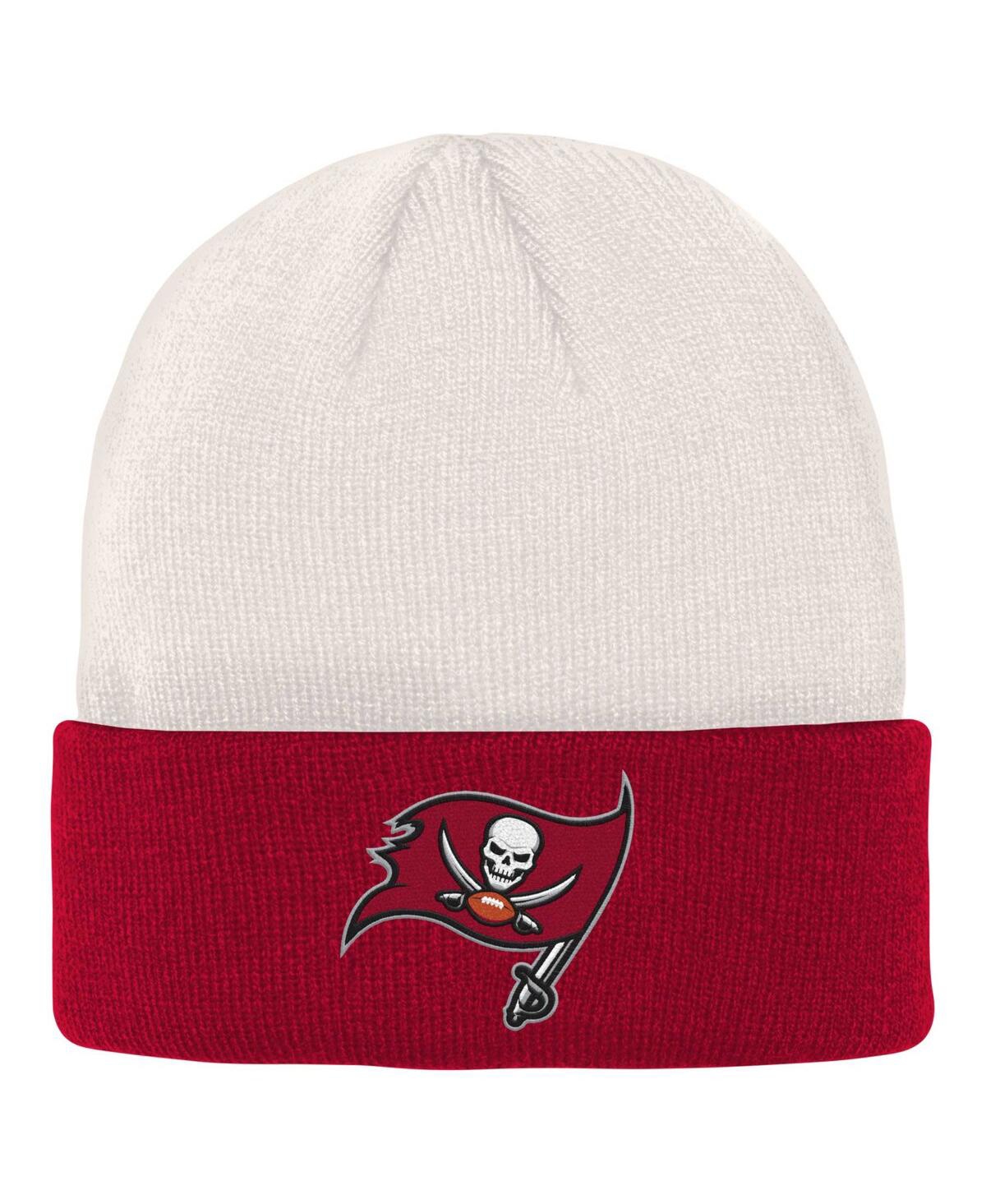 Outerstuff Kids' Big Boys And Girls Cream, Red Tampa Bay Buccaneers Bone Cuffed Knit Hat In Cream,red