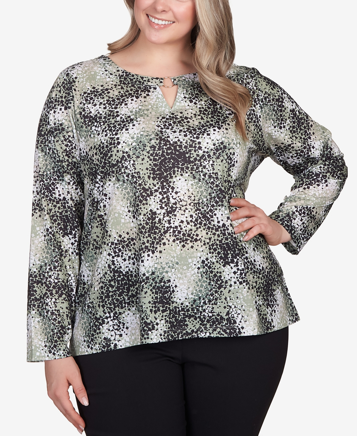 Plus Size All About Olive Printed Long Sleeve Top - Black Multi