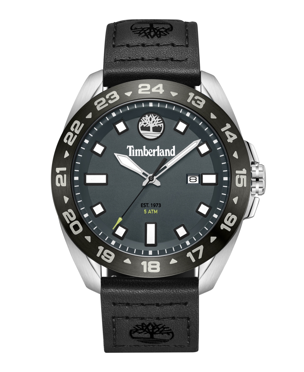 Timberland Men's Quartz Carrigan Black Genuine Leather Strap Watch, 44mm
