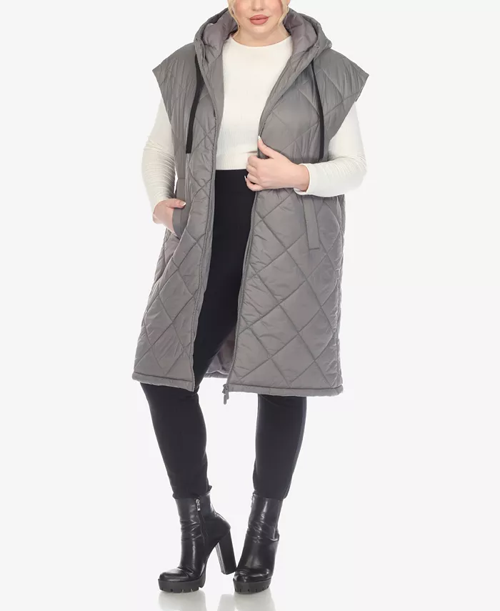 Plus Size Diamond Quilted Hooded Puffer Vest - thumbnail 5