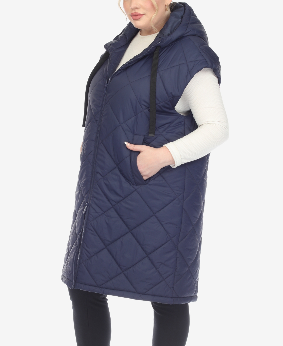 White Mark Plus Size Diamond Quilted Hooded Puffer Vest