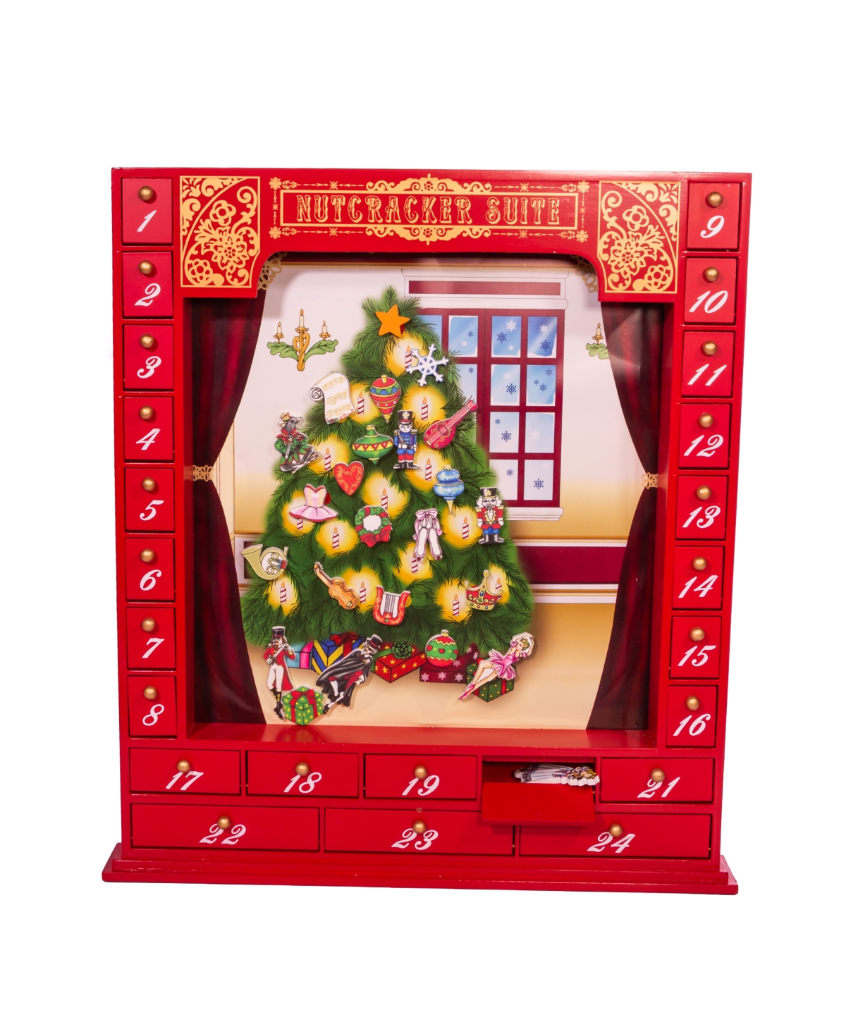 Kurt Adler 17.5" Wooden Nutcracker Suite Advent Calendar In Red
