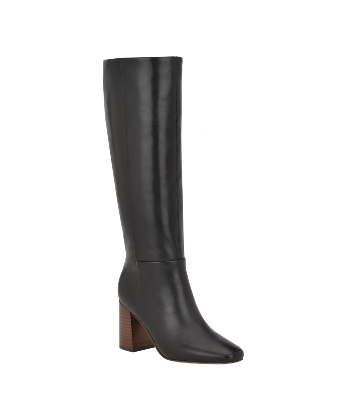 Calvin Klein Women's Arista Block Heel Square Toe Dress Boots In Black Leather