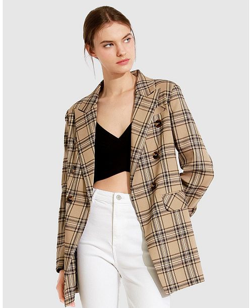 alfani Belle & Bloom Too Cool For Work Plaid Blazer Women's Fashion Shoes & Accessories
