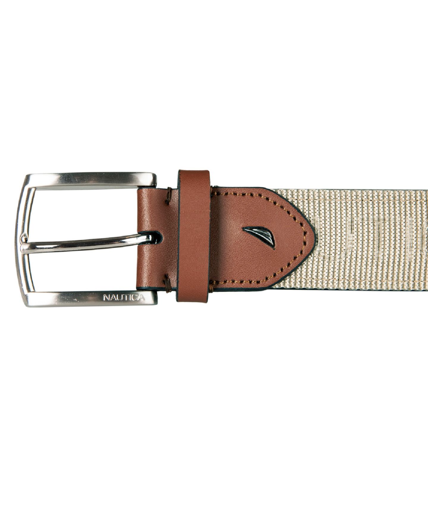 Мужской ремень Nautica Leather Tab Signature Webbing Logo Belt, цвет: Хаки — фото 4