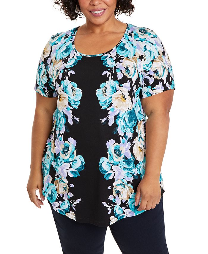 JM Collection Plus Size Garden Dream Scoop-Neck Top, Created for Macy's ...