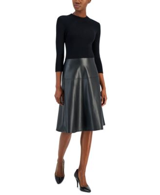 slim fit dress slacks Faux Leather Dress with Puff Sleeves – Dolce Cabo main image 1