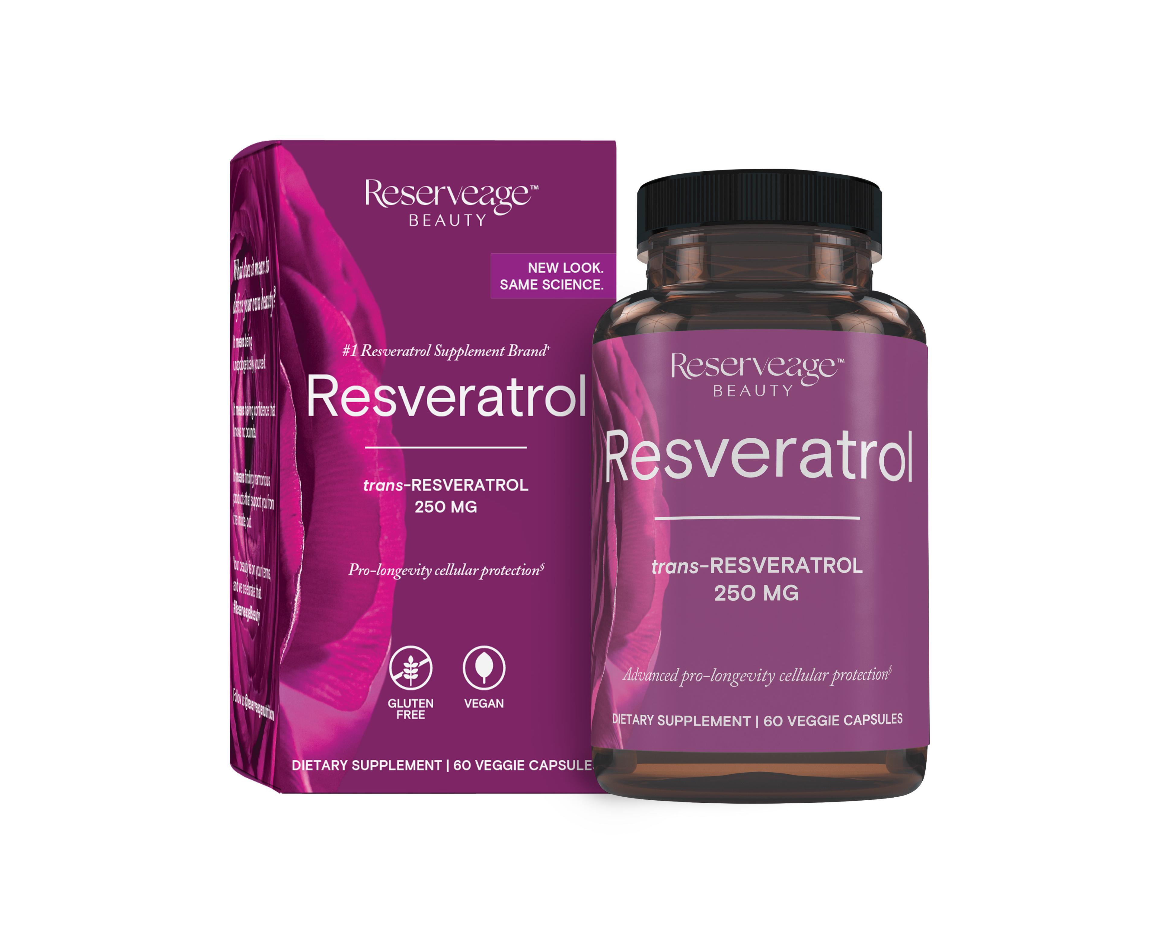 Reserveage Resveratrol 250 mg, Antioxidant Supplement for Heart and Cellular Health, Supports Healthy Aging, Paleo, Keto, 60 Capsules