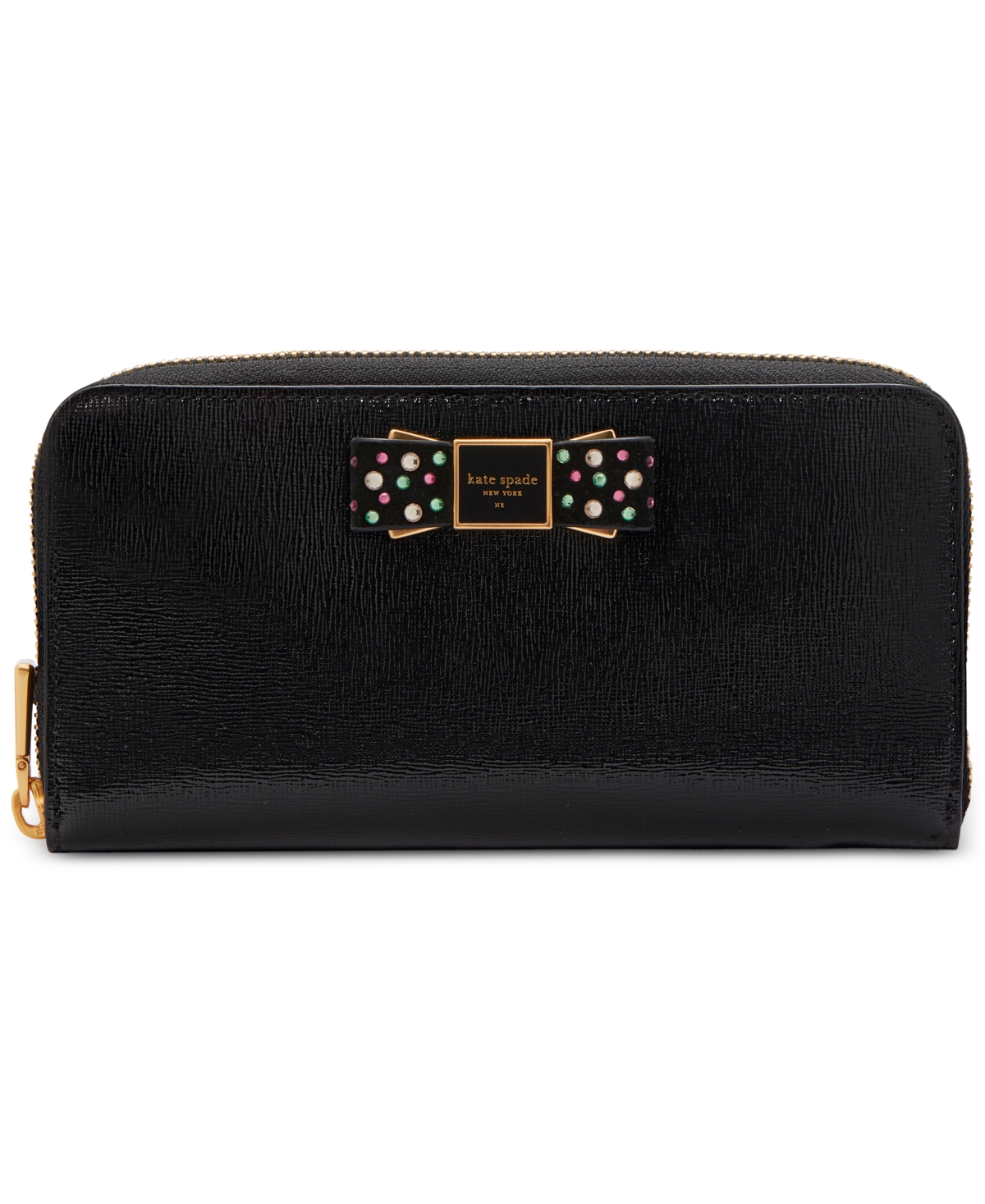 Kate Spade New York Morgan Bedazzled Bow Saffiano Leather Zip Around Continental Wallet In Black