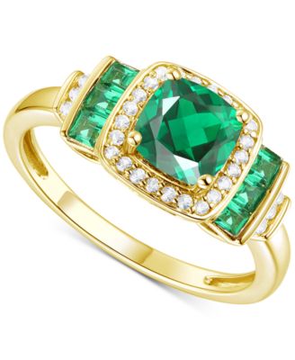 Macy's - Lab-Grown Emerald (3/4 ct. t.w.) & Lab-Grown White Sapphire (1/6 ct. t.w.) Statement Ring in 14k Gold-Plated Sterling Silver