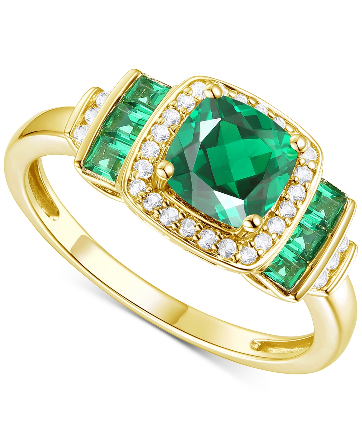 Macy's Lab-grown Emerald (3/4 Ct. T.w.) & Lab-grown White Sapphire (1/6 Ct. T.w.) Statement Ring In 14k Gol