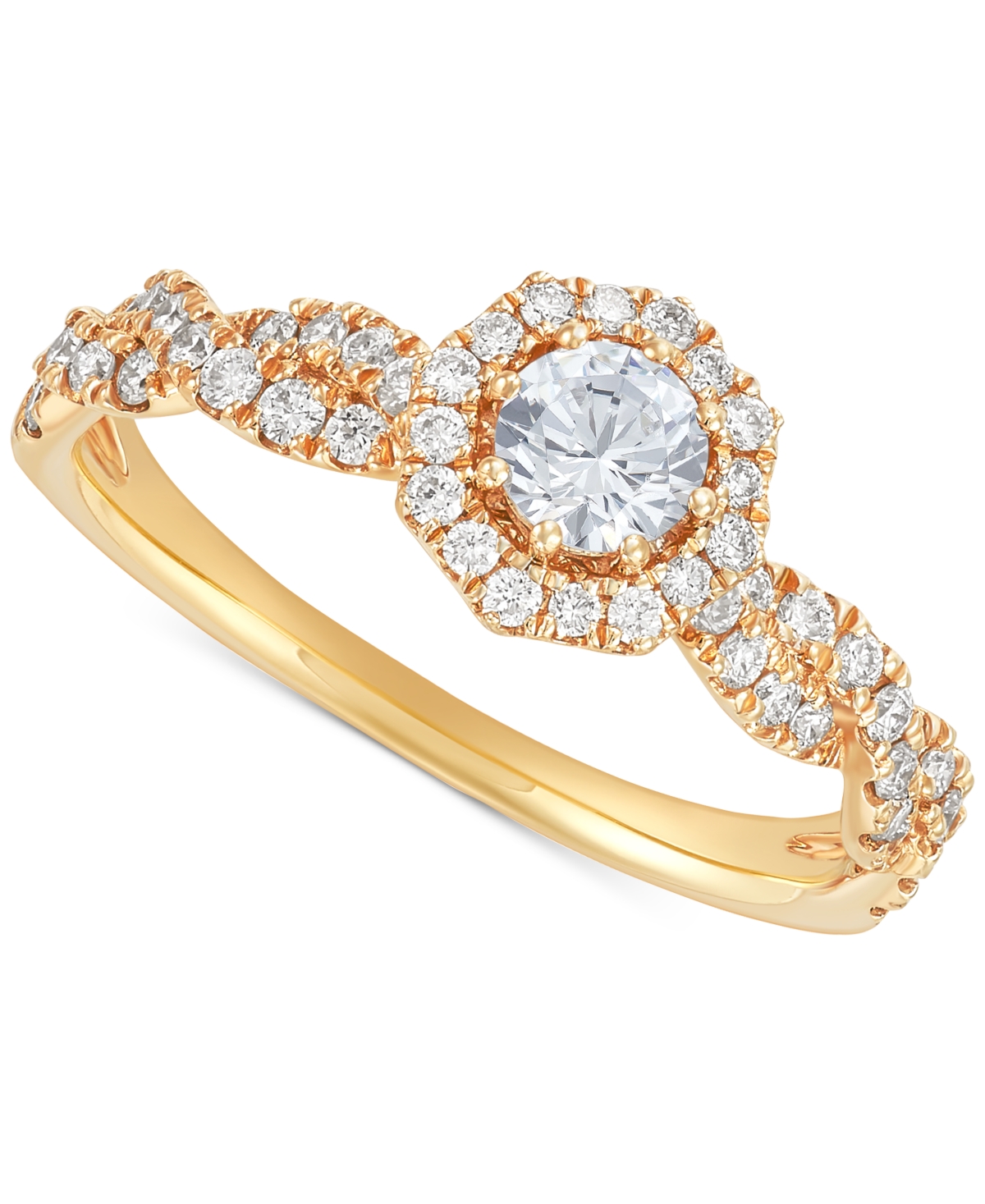 Macy's Diamond Halo Twist-shank Engagement Ring (3/4 Ct. T.w.) In 14k Gold In Yellow Gold
