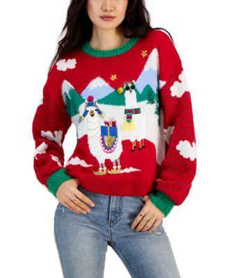 Santa & Reindeer Acrylic Ugly Christmas Sweater - Deep