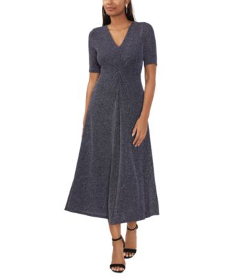 MSK - Women's V-Neck Twist-Front Short-Sleeve Metallic Dress