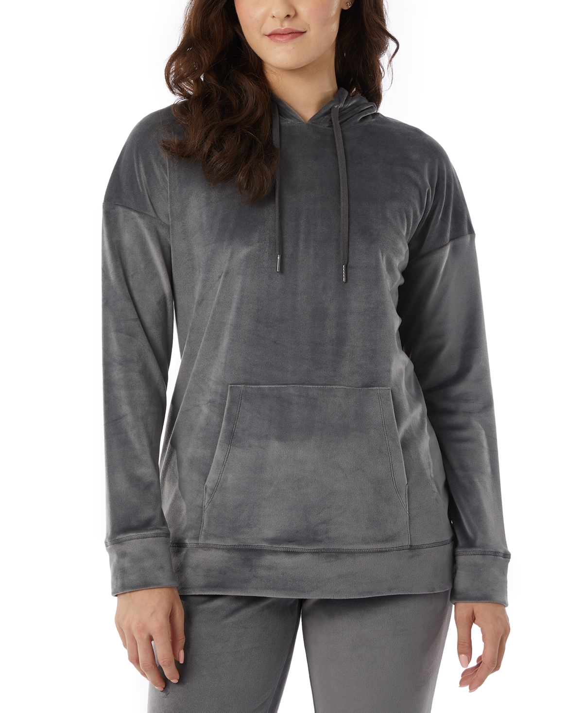 Women's Velour Pouch-Pocket Pullover Hoodie - Magnet