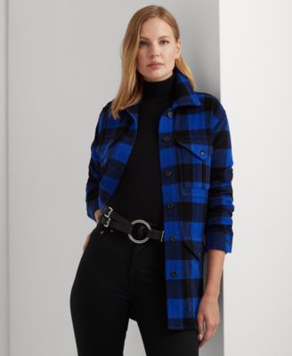 로렌 랄프로렌 Lauren Ralph Lauren Womens Buffalo Check Twill Shirt Jacket,Blue/black