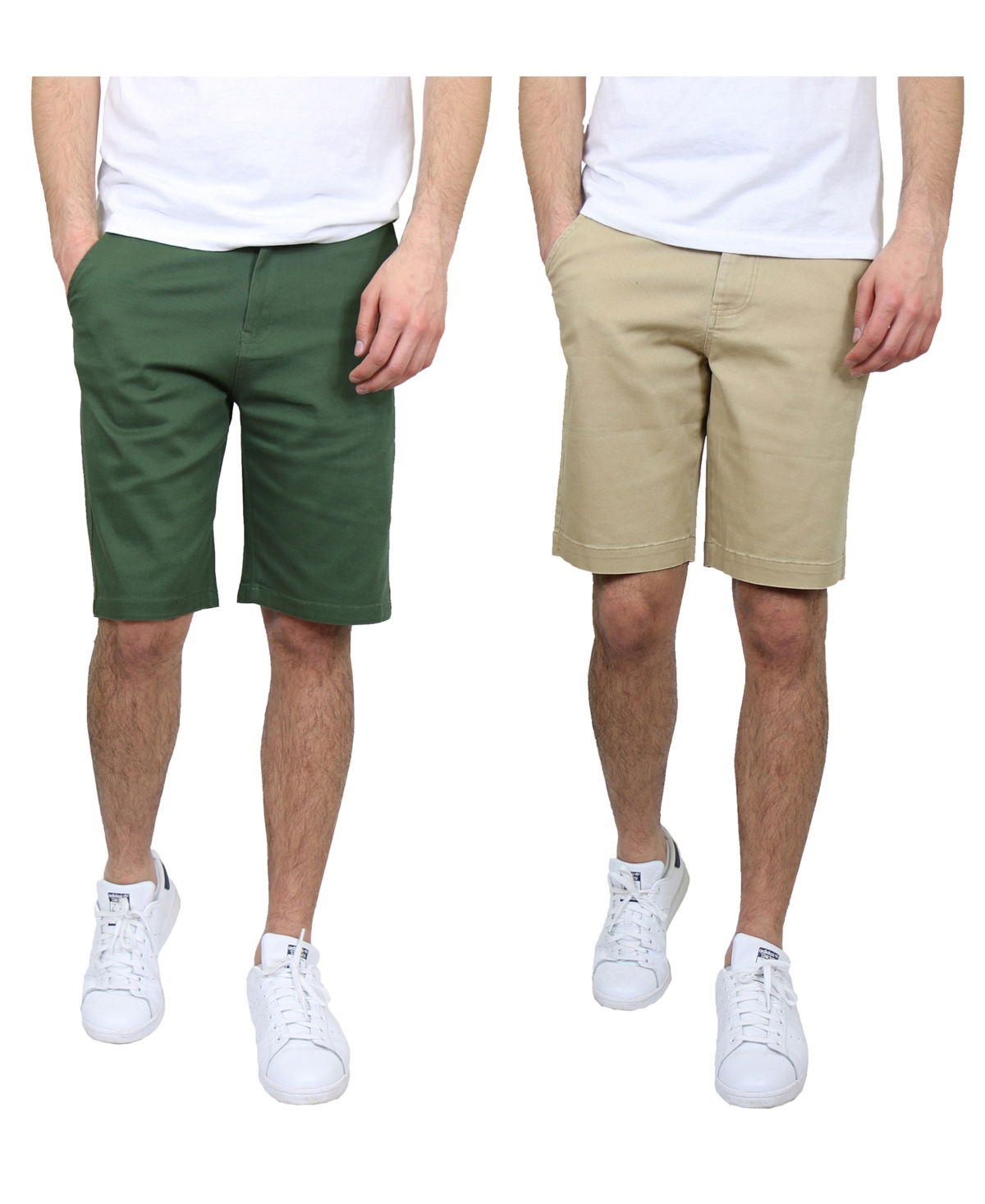 Galaxy By Harvic Men's 5 Pocket Flat Front Slim Fit Stretch Chino Shorts, Pack of 2 - Olive
