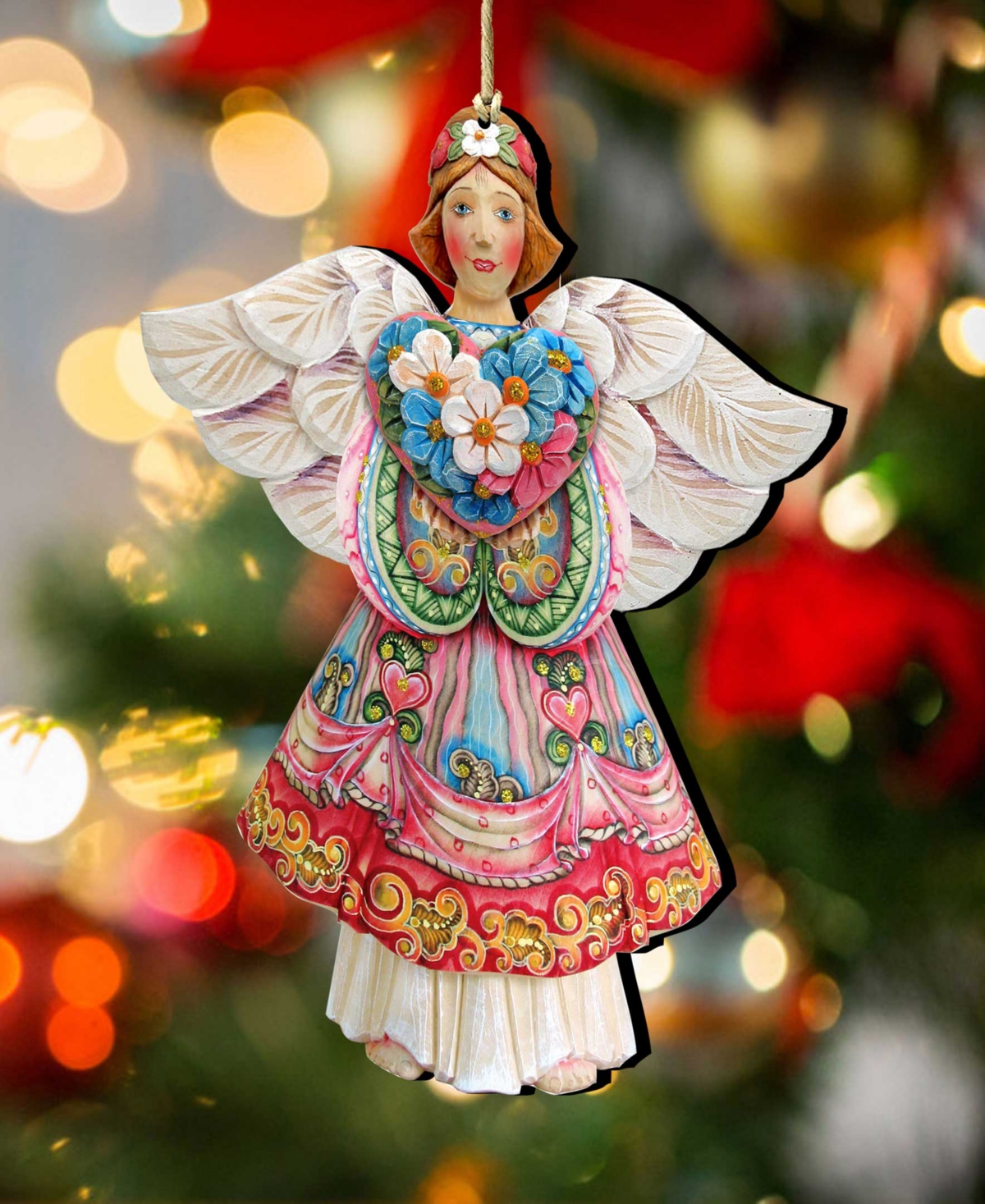 Designocracy Holiday Wooden Ornaments Angel Of Love Home Decor Set Of 2 G. Debrekht In Multi Color