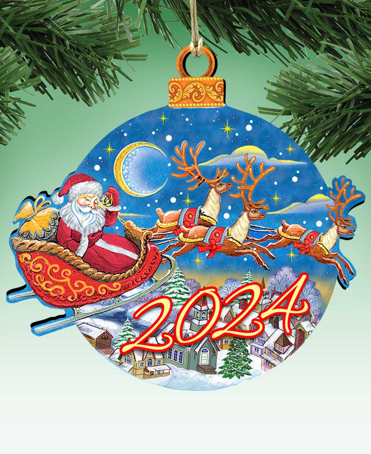 Designocracy 2024 Dated Up And Away Christmas Wooden Ornaments Holiday Decor Set Of 2 G. Debrekht In Multi Color