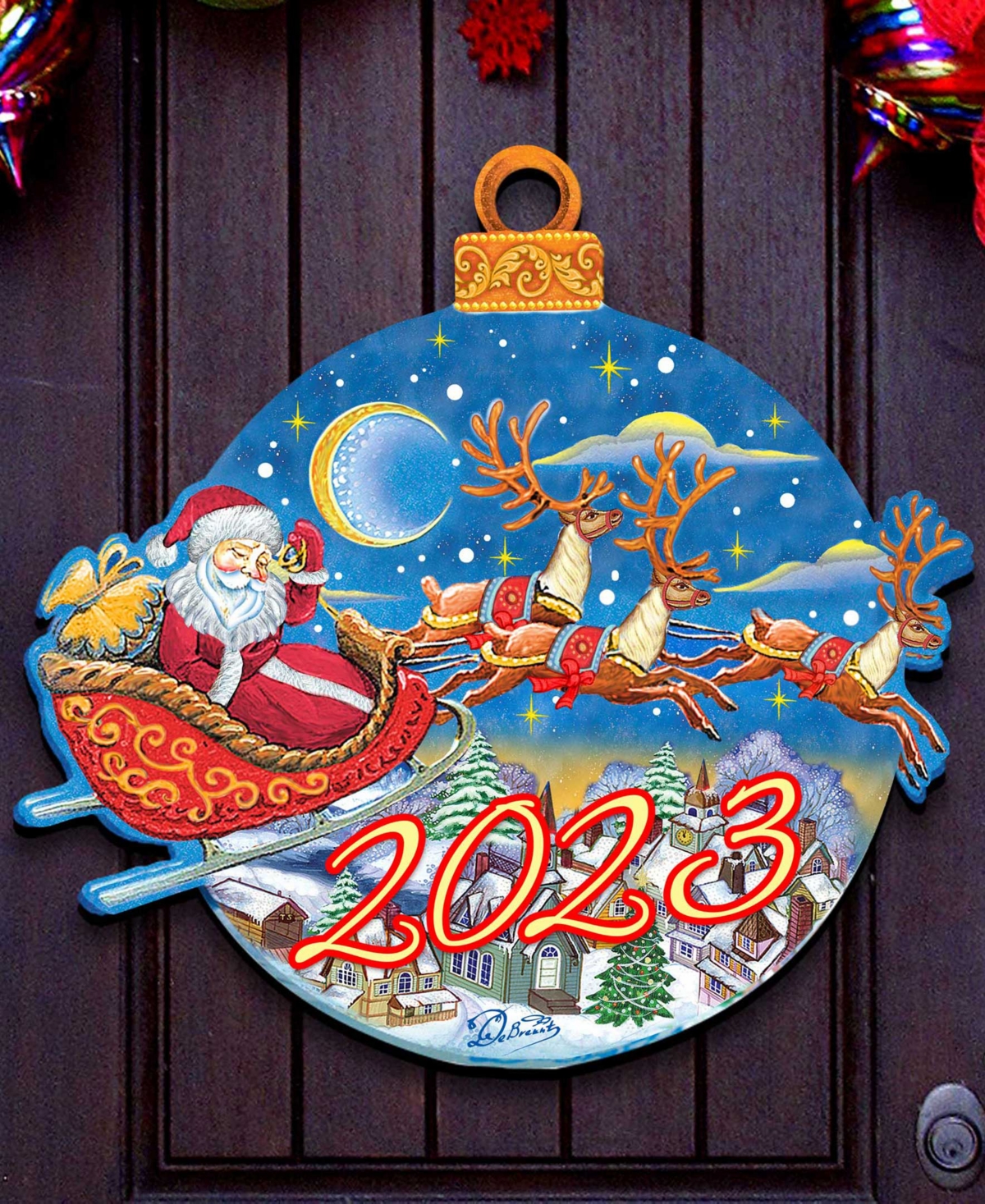 Designocracy 2023 Dated Up Up And Away Christmas Wooden Door Decor Wall Decor G. Debrekht In Multi Color